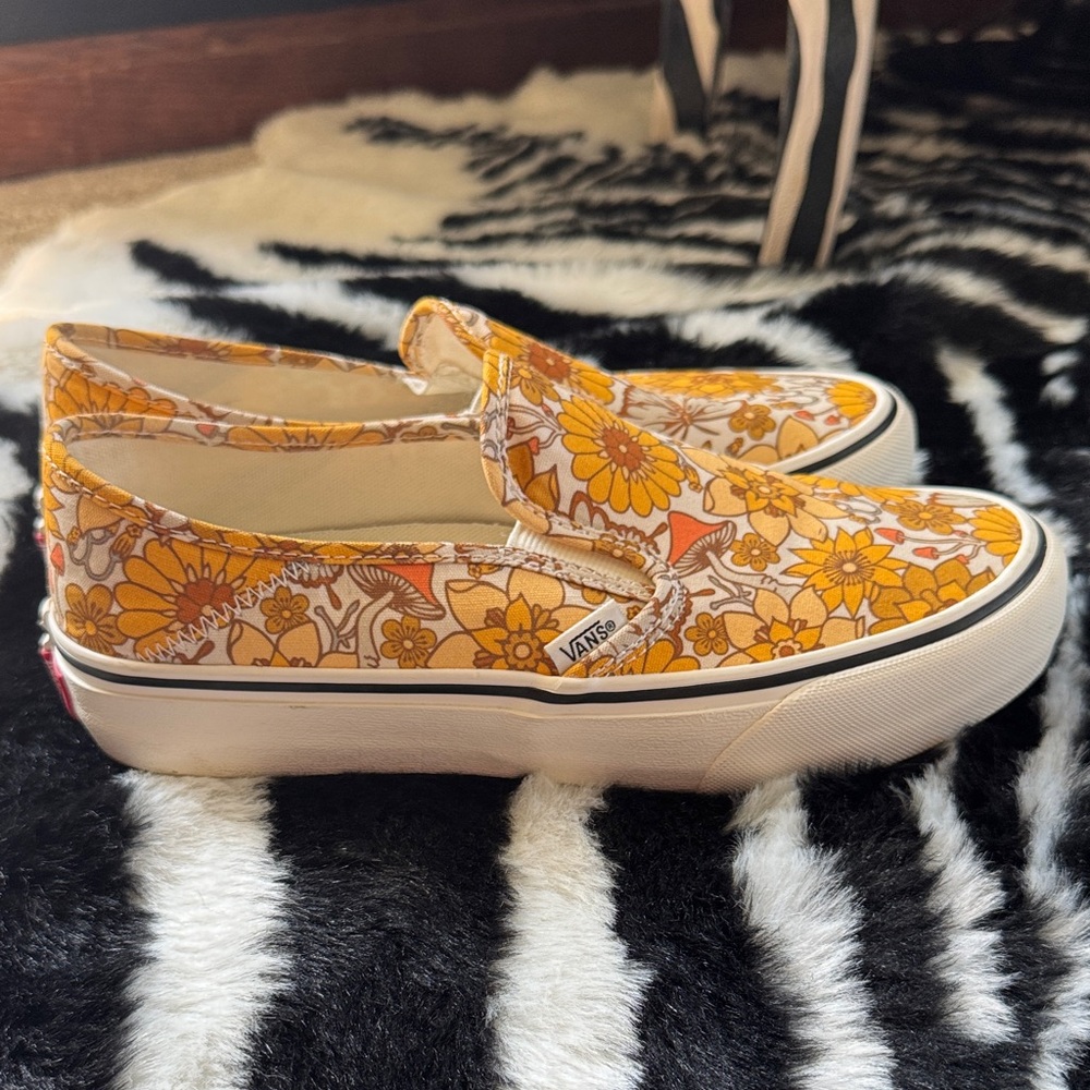 Vans Orange Floral Slip-On Shoes